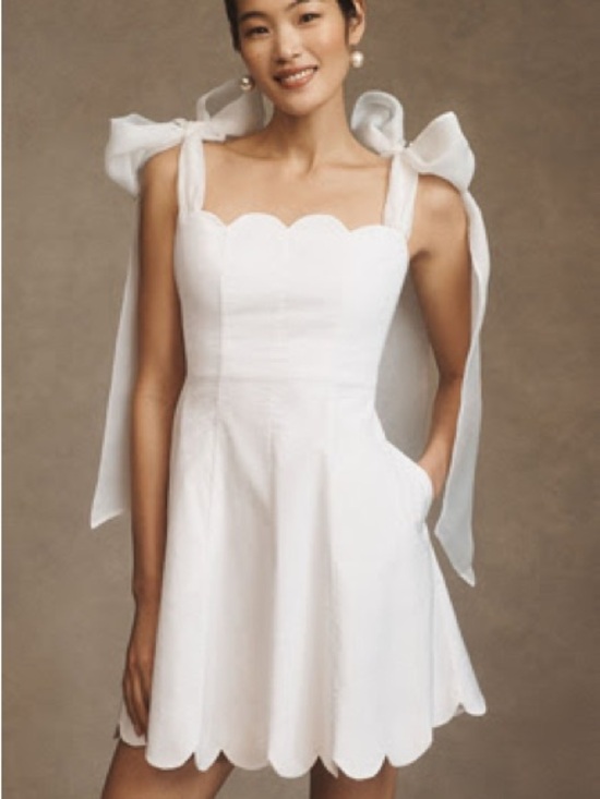 Anthropologie Dresses & Skirts - White Scallop Hem Tie-Shoulder Women's Dress